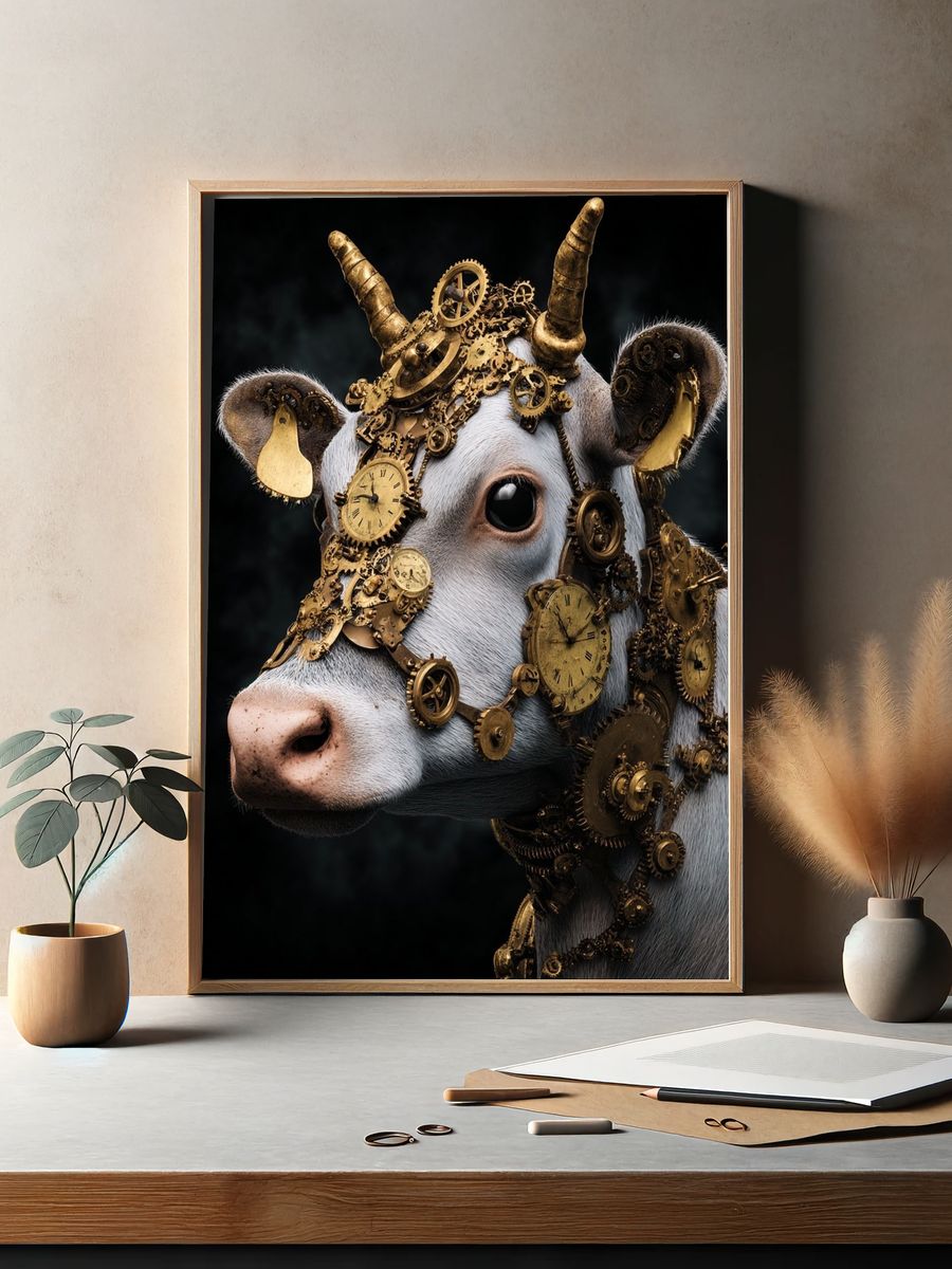 Steampunk Cow Portrait Poster. — room view 2