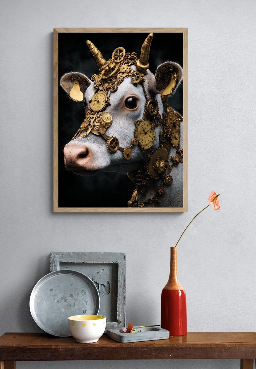 Steampunk Cow Portrait Poster. — room view 3