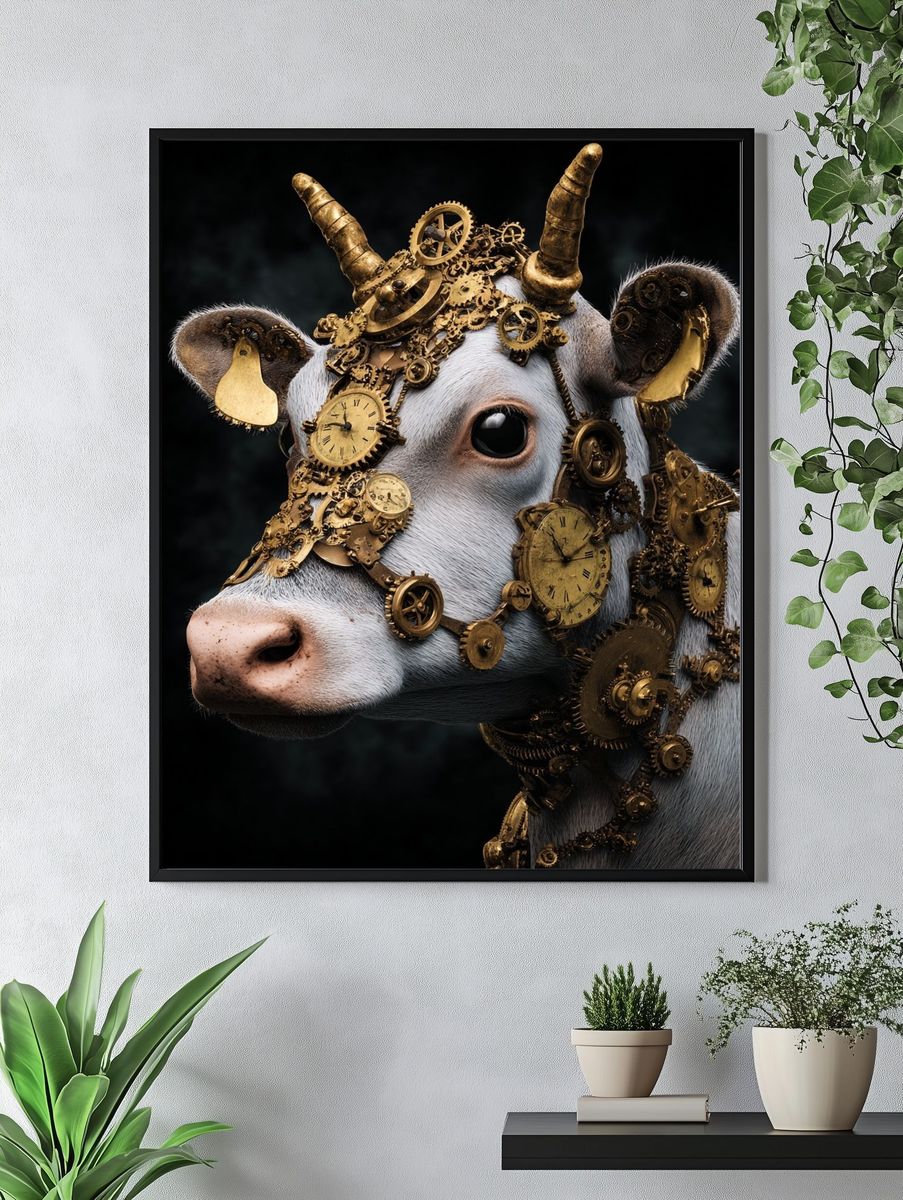 Steampunk Cow Portrait Poster. — room view 4