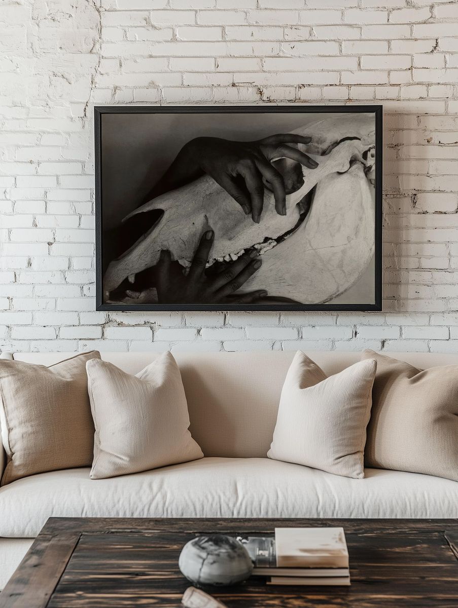 Hands and Horse Skull by Georgia O’Keeffe (1931) — Art Print. — room view 1
