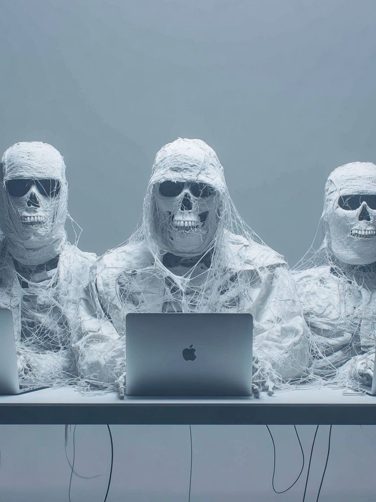 Skeletal Tech Workers — Surrealism Print. poster — fine-art art