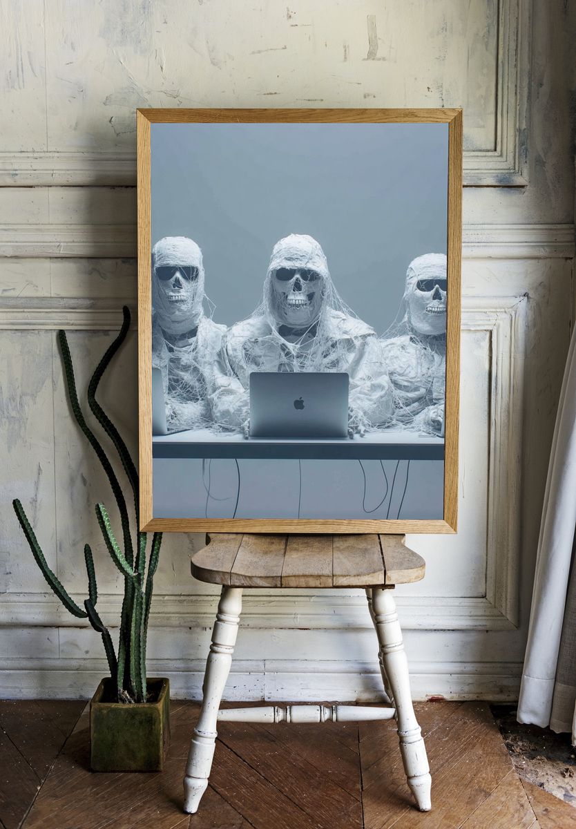 Skeletal Tech Workers — Surrealism Print. — room view 1