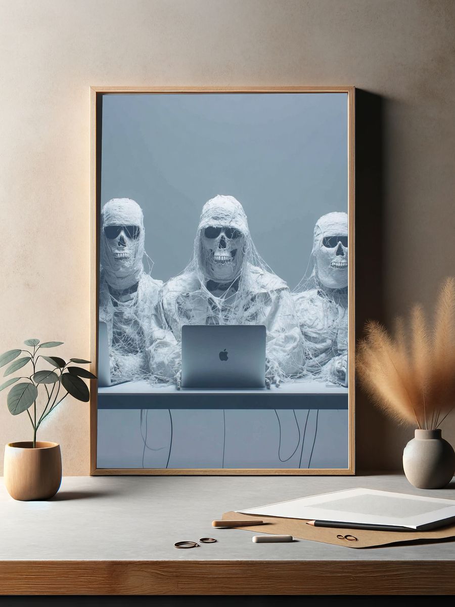 Skeletal Tech Workers — Surrealism Print. — room view 2