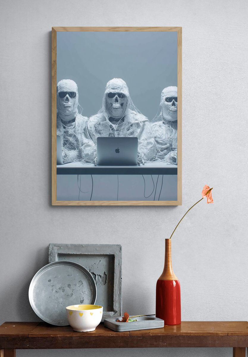 Skeletal Tech Workers — Surrealism Print. — room view 3