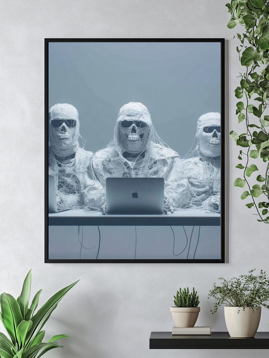 Skeletal Tech Workers — Surrealism Print. — room view 4