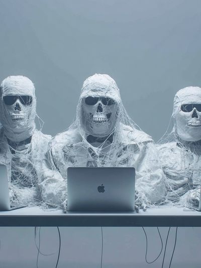 Skeletal Tech Workers — Surrealism Print. poster print