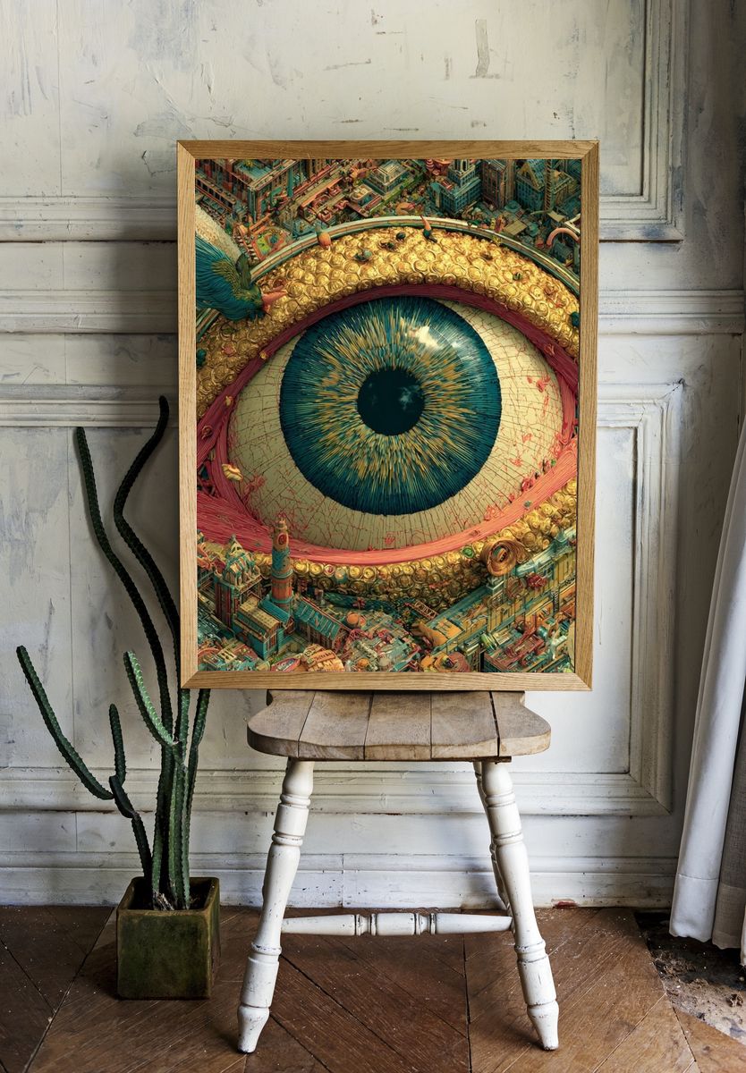 Surreal Eye Cityscape Print. — room view 1