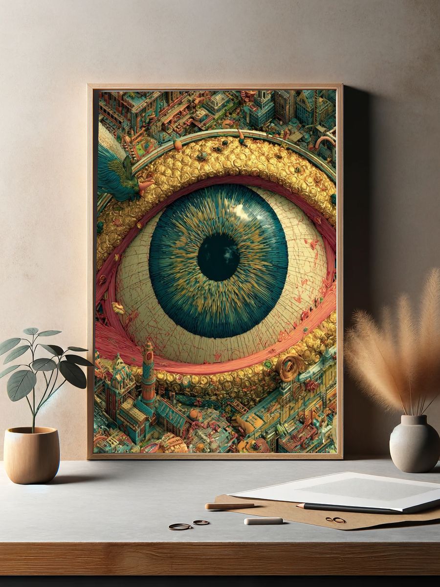 Surreal Eye Cityscape Print. — room view 2
