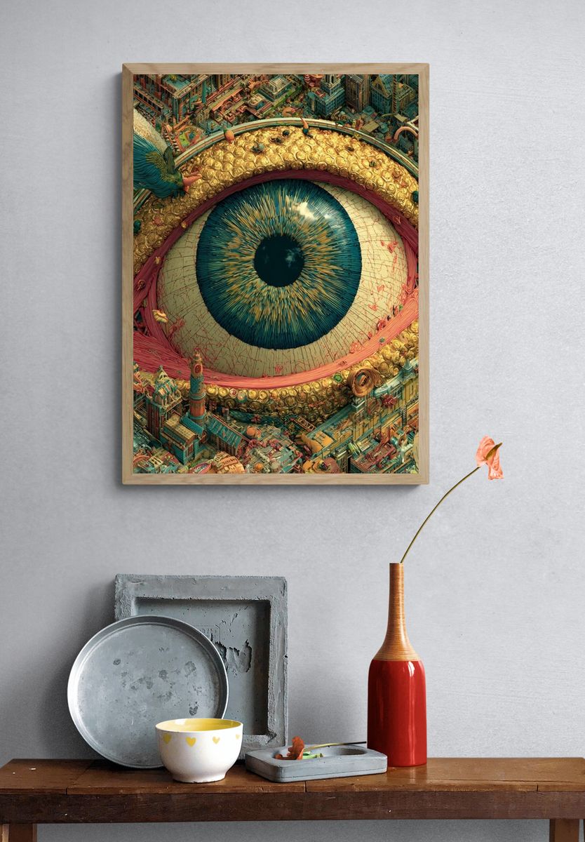Surreal Eye Cityscape Print. — room view 3