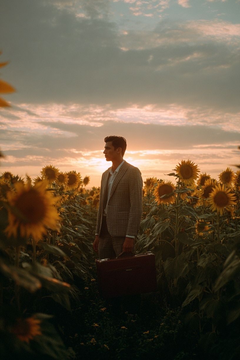 Man in Sunflower Field — Photography Print. poster — photography art