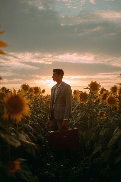 Man in Sunflower Field — Photography Print. poster print