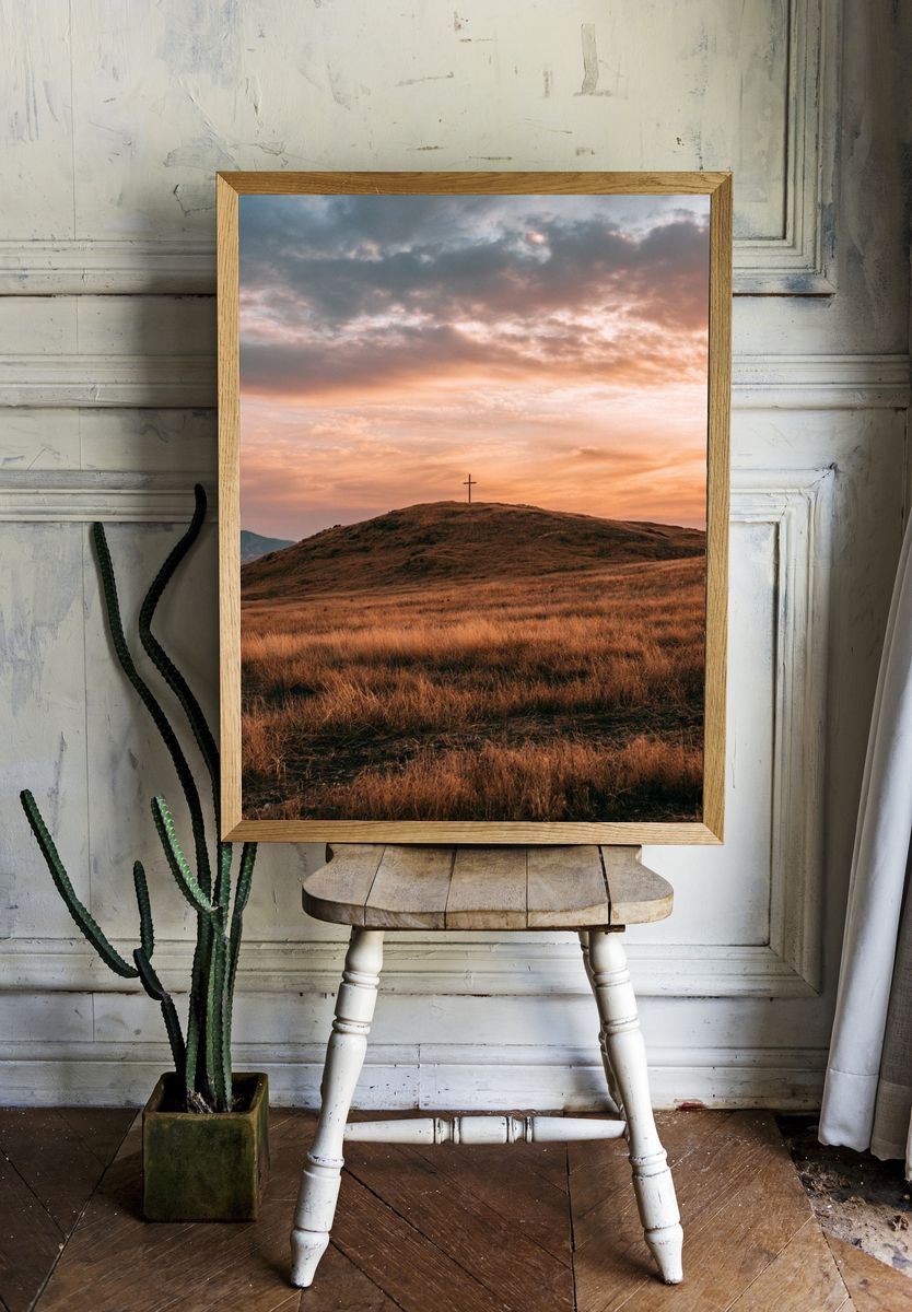 Sunset Cross Hillscape Print. — room view 1