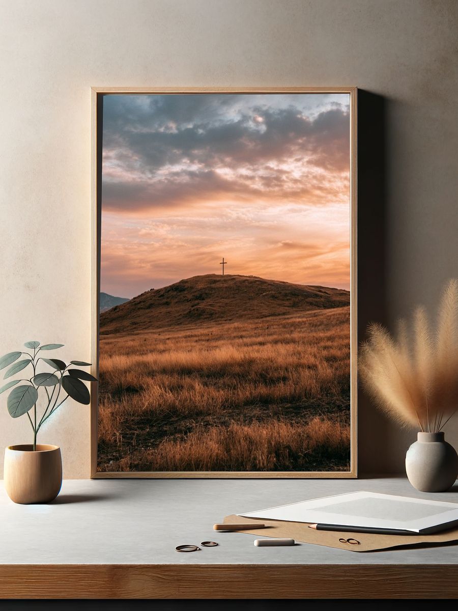 Sunset Cross Hillscape Print. — room view 2