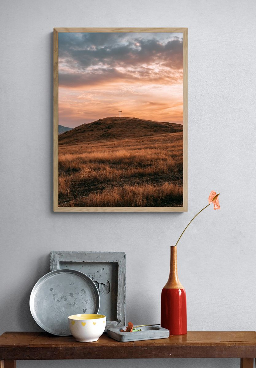 Sunset Cross Hillscape Print. — room view 3