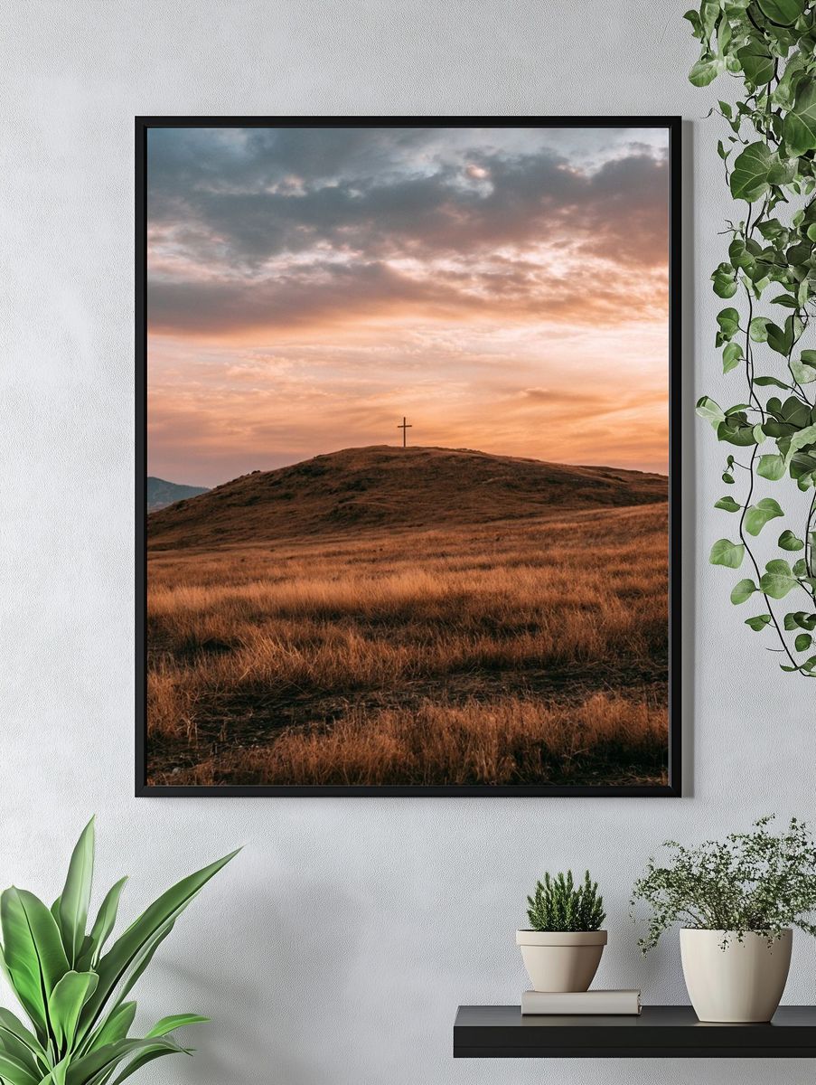 Sunset Cross Hillscape Print. — room view 4