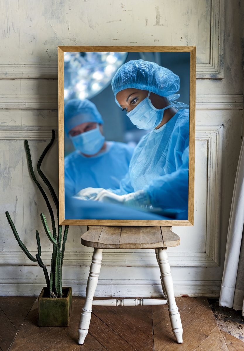 Surgical Team in Blue Photography Poster. — room view 1