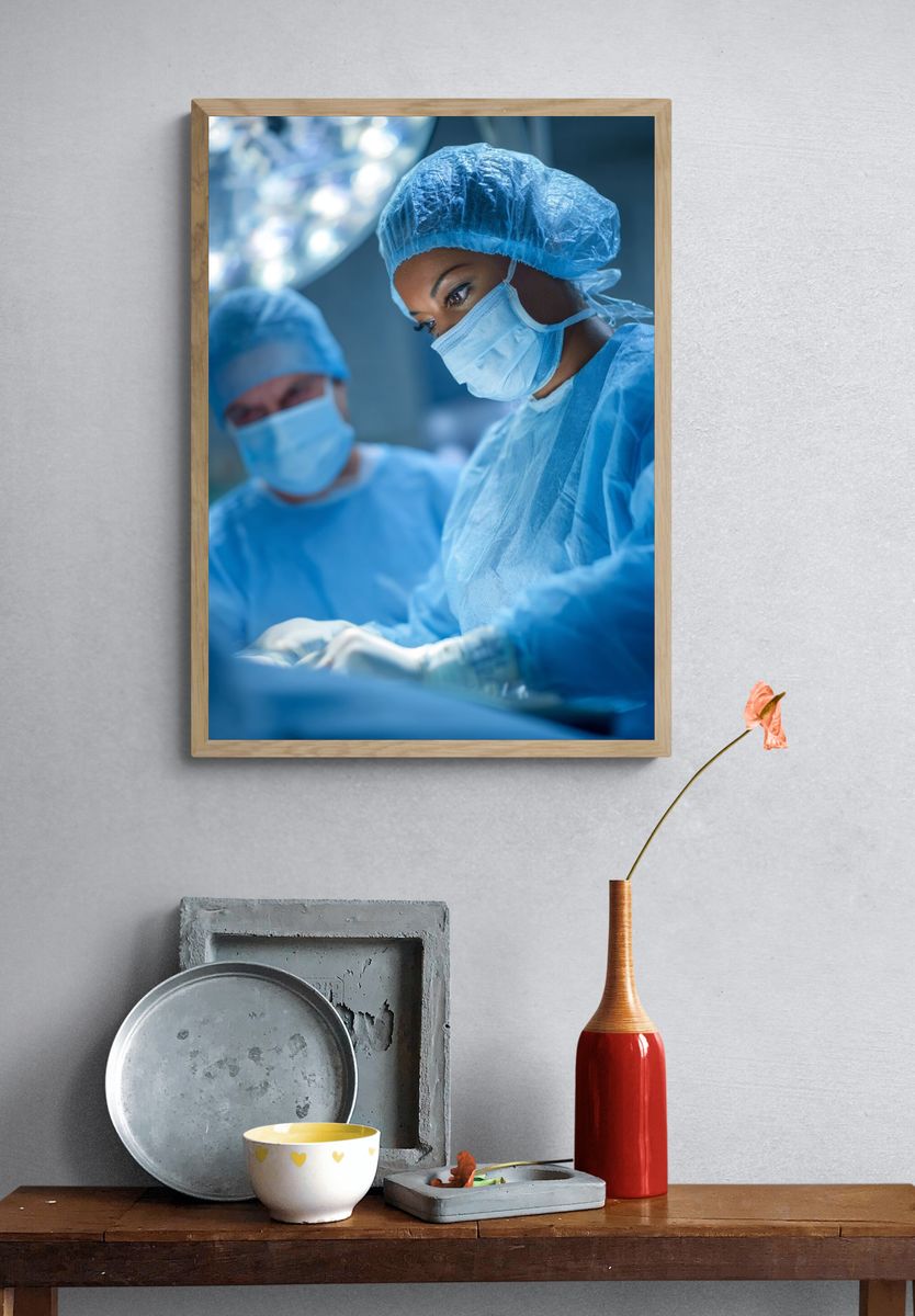 Surgical Team in Blue Photography Poster. — room view 3