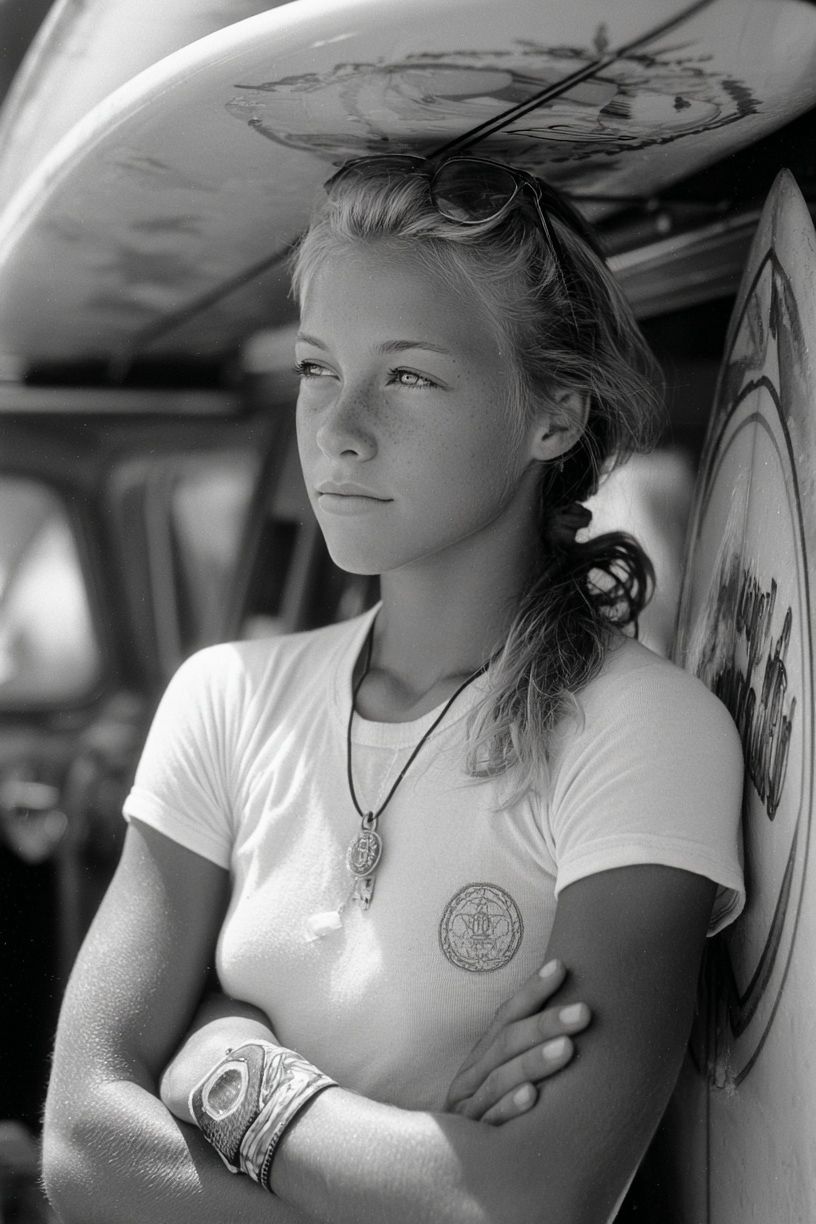 Surfer Girl — Black-White Print. poster detail