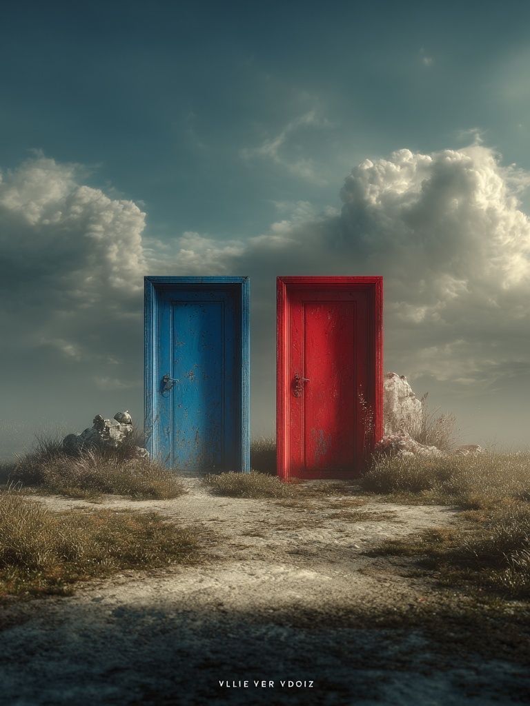 Surreal Twin Doors Landscape Print. poster detail