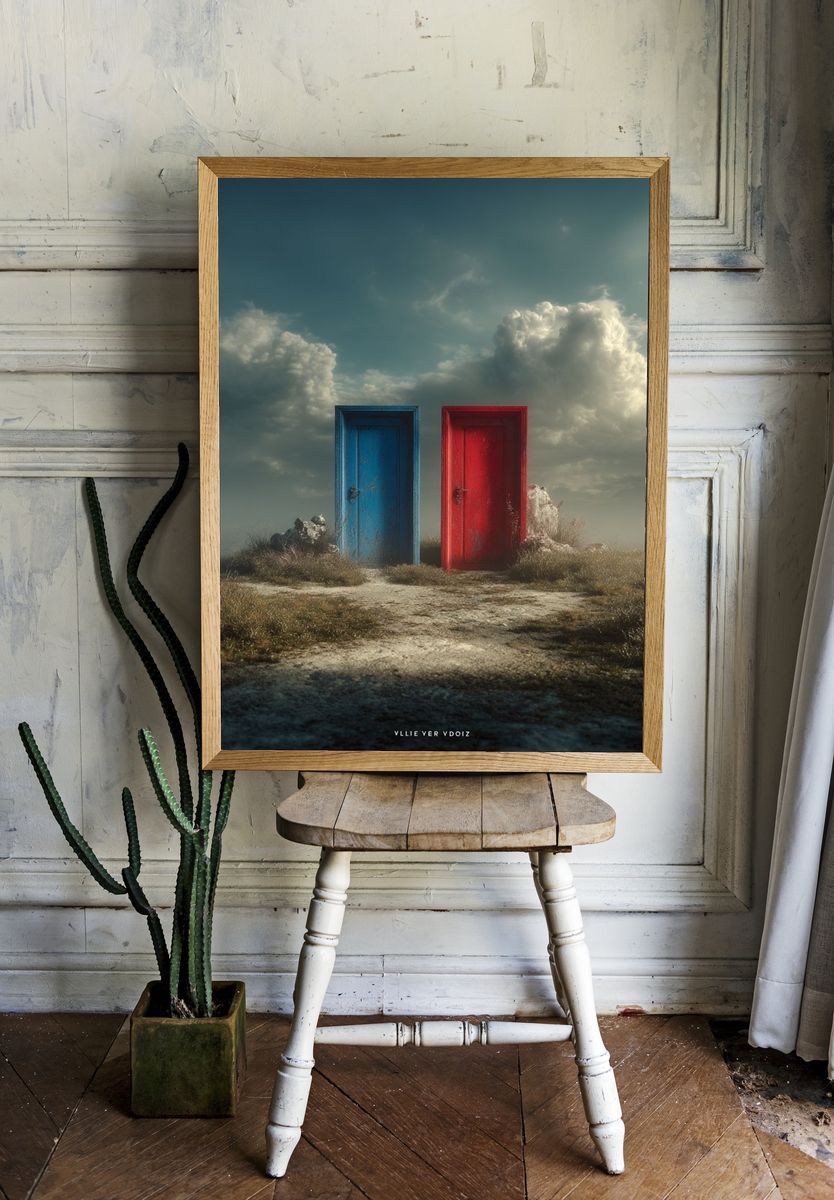 Surreal Twin Doors Landscape Print. — room view 1