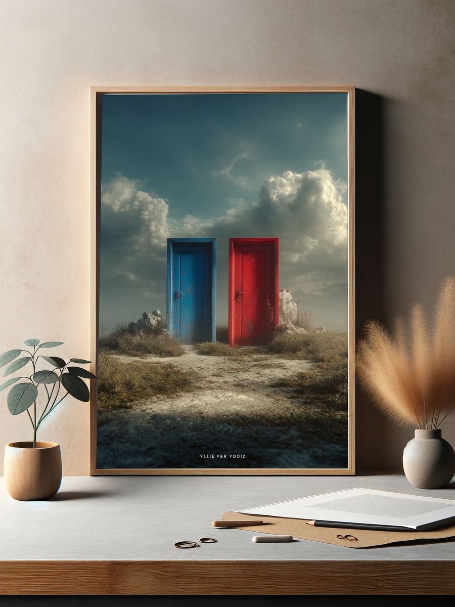 Surreal Twin Doors Landscape Print. — room view 2