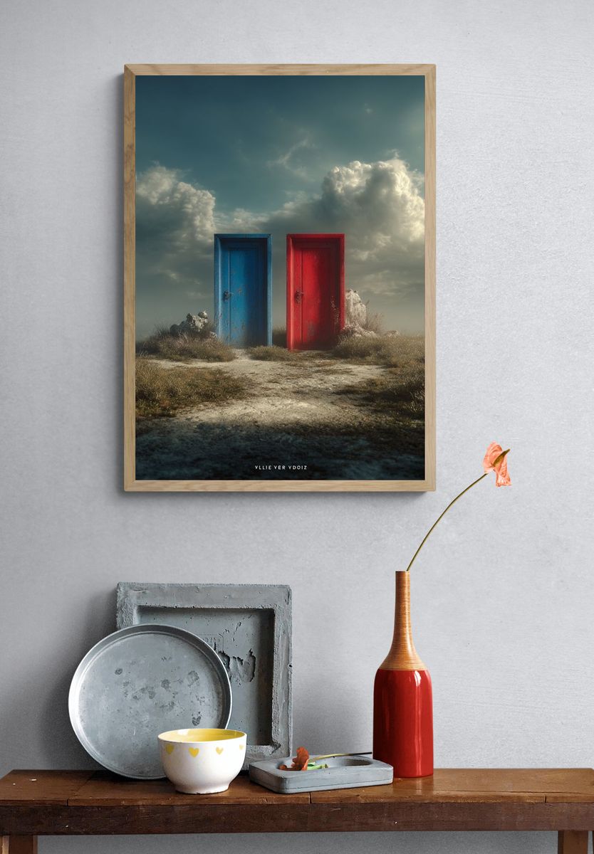 Surreal Twin Doors Landscape Print. — room view 3