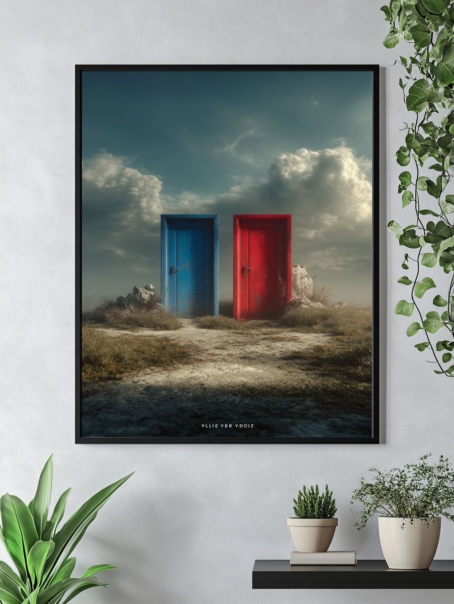 Surreal Twin Doors Landscape Print. — room view 4
