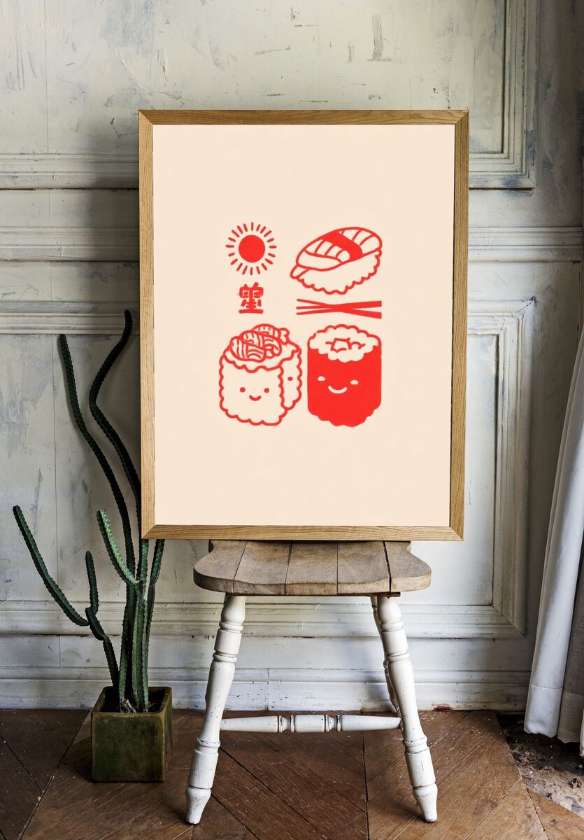 Cute Sushi Illustration Poster. — room view 1