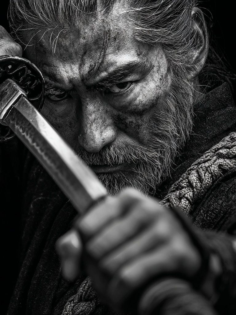 Samurai Warrior — Black-White Print. poster detail