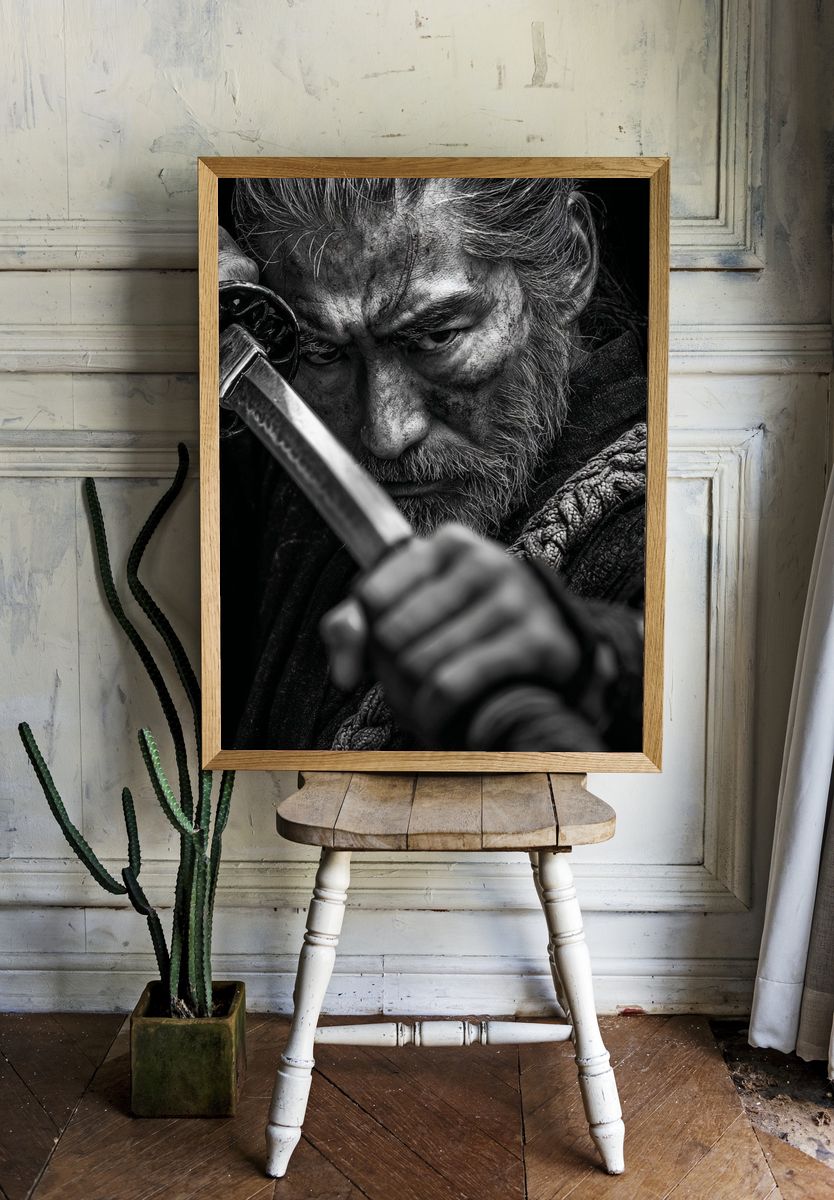Samurai Warrior — Black-White Print. — room view 1