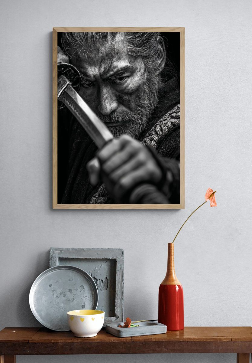 Samurai Warrior — Black-White Print. — room view 3