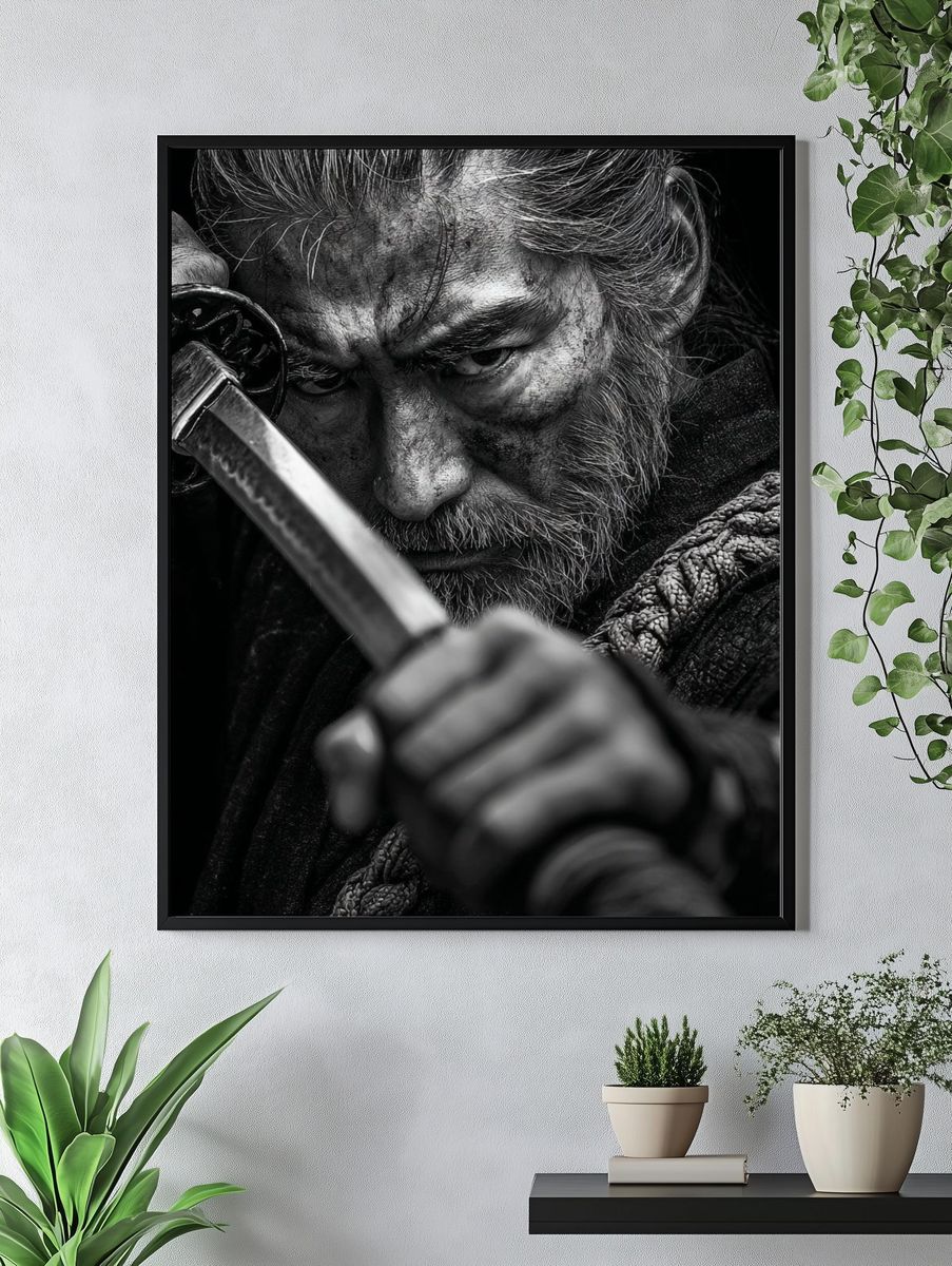 Samurai Warrior — Black-White Print. — room view 4