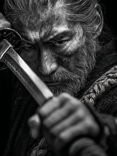 Samurai Warrior — Black-White Print. poster