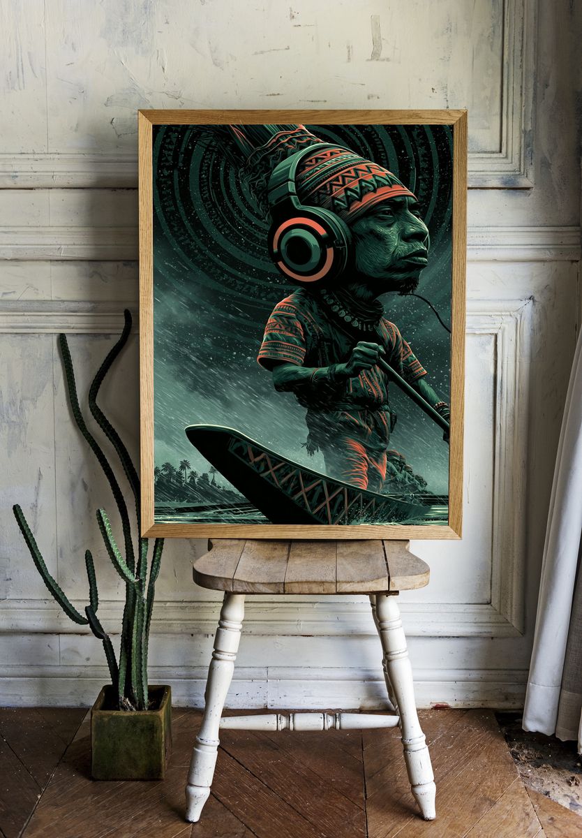 Tropical Drummer Digital Art Poster. — room view 1