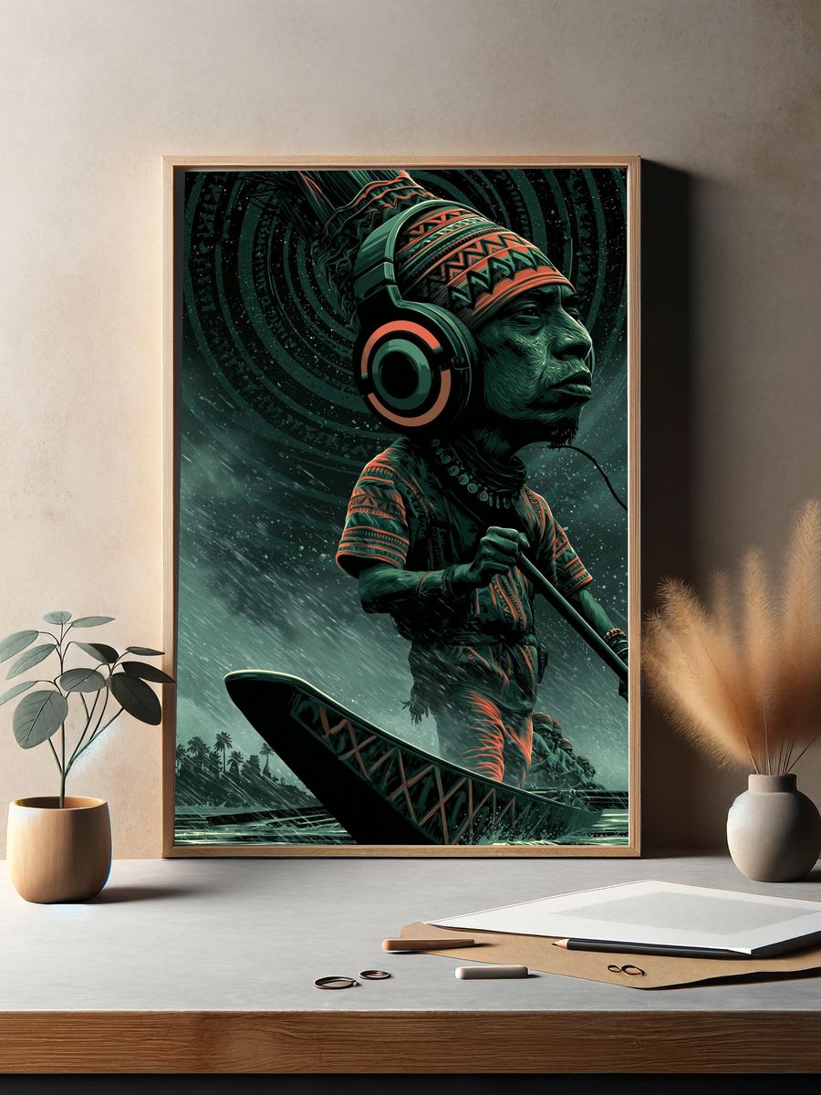 Tropical Drummer Digital Art Poster. — room view 2