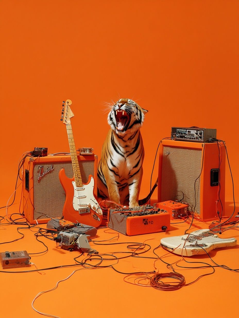 Tiger with Guitars — Music Print. poster — animals art