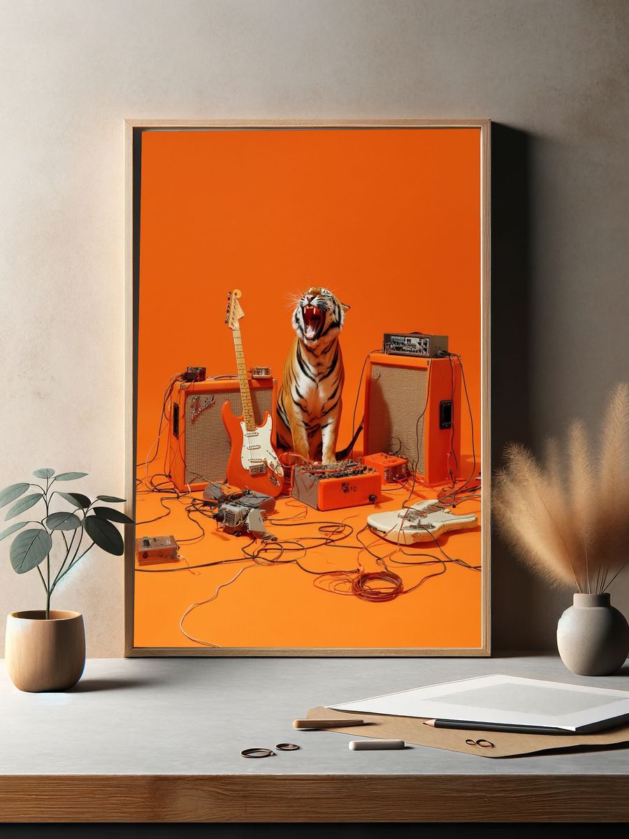 Tiger with Guitars — Music Print. — room view 2