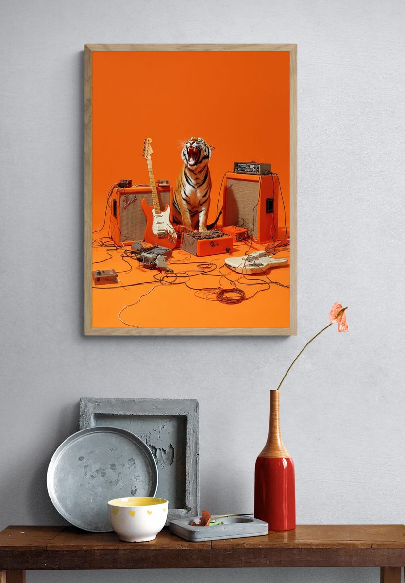 Tiger with Guitars — Music Print. — room view 3