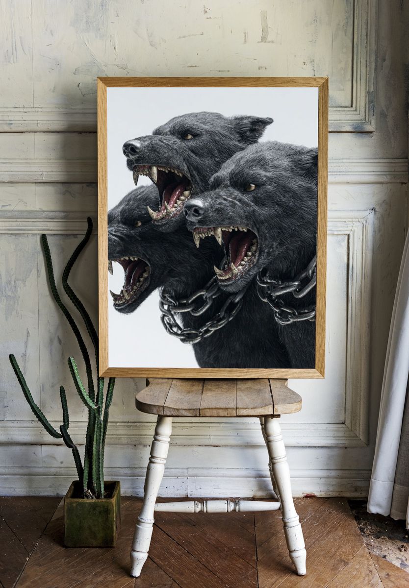 Three-Headed Dog — Fantasy Art Print. — room view 1