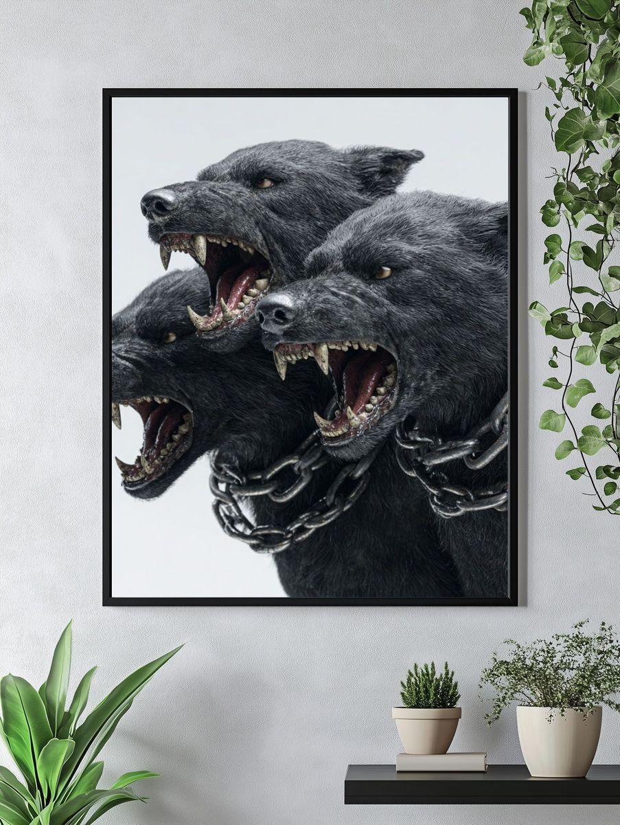 Three-Headed Dog — Fantasy Art Print. — room view 4
