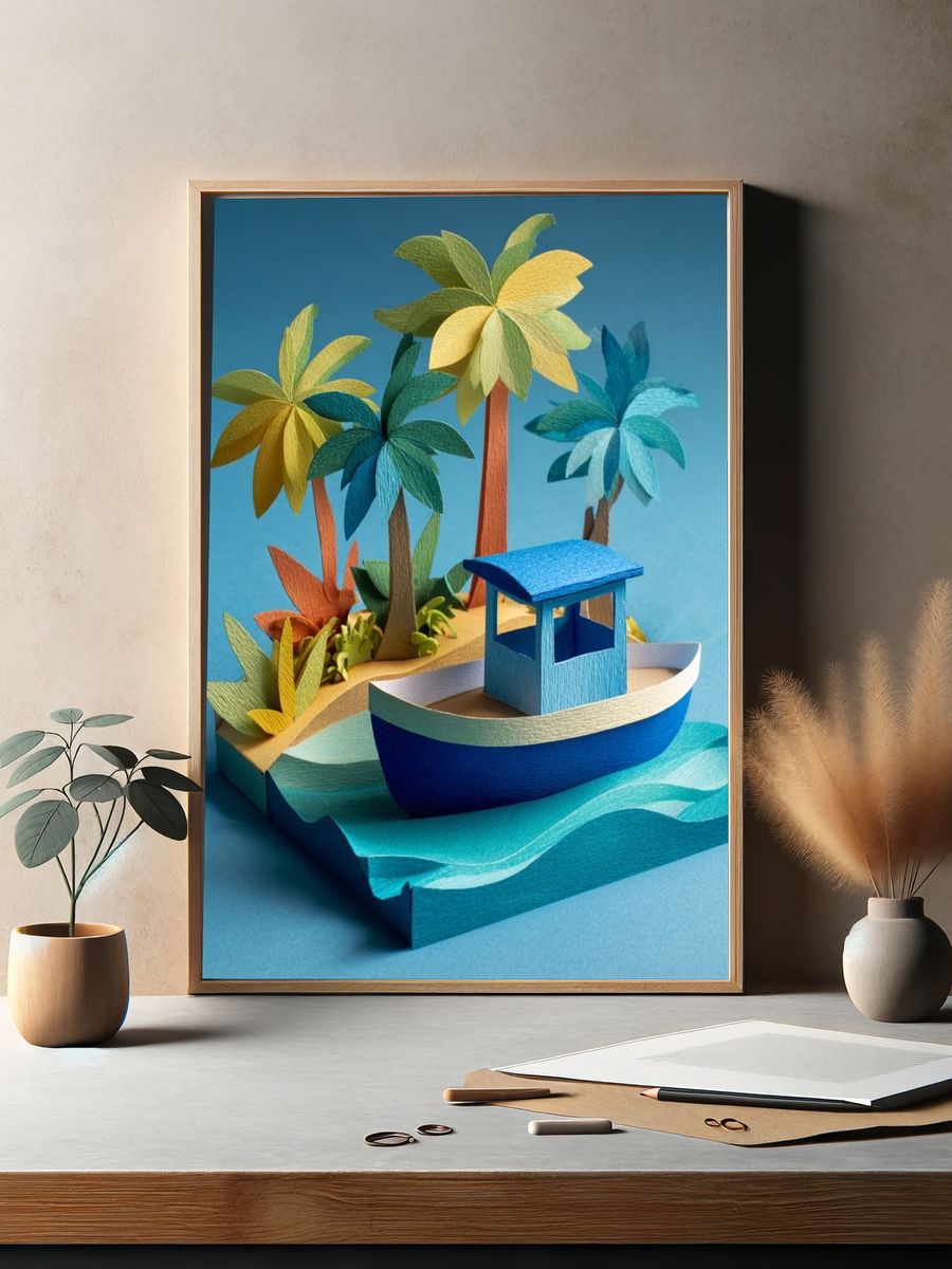 Tropical Island Boat — Illustration Print. — room view 2