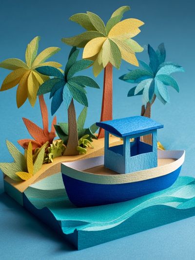 Tropical Island Boat — Illustration Print. poster print