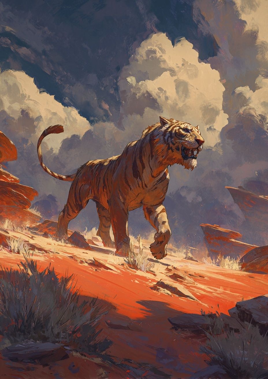 Majestic Tiger in Desert Landscape Poster. poster — animals art