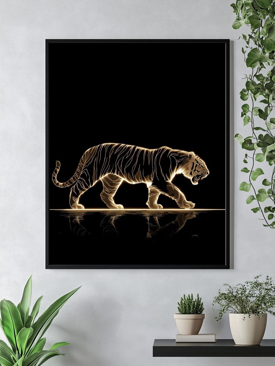 Glowing Tiger Line Art Poster. — room view 4