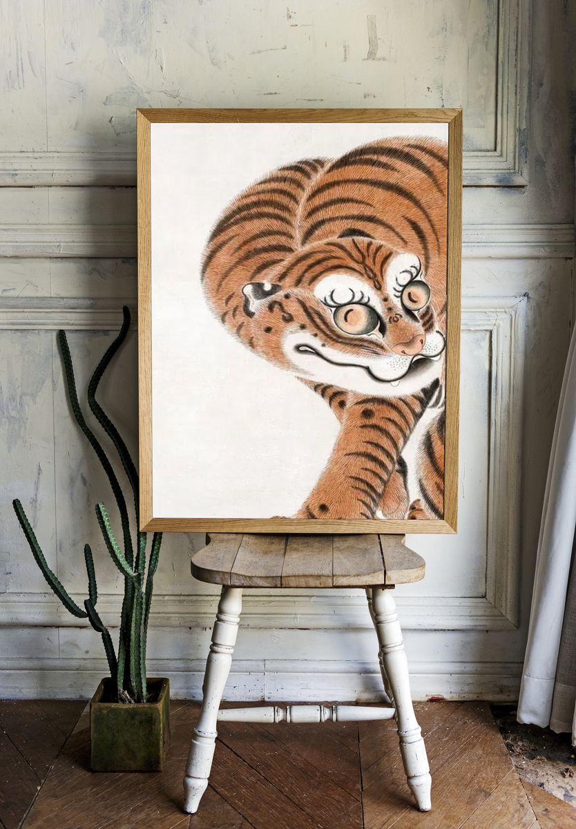 Playful Tiger Japanese Illustration Poster. — room view 1
