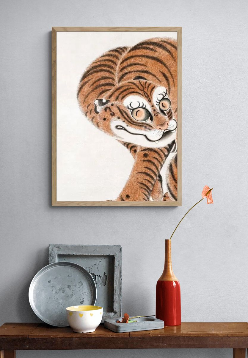 Playful Tiger Japanese Illustration Poster. — room view 3