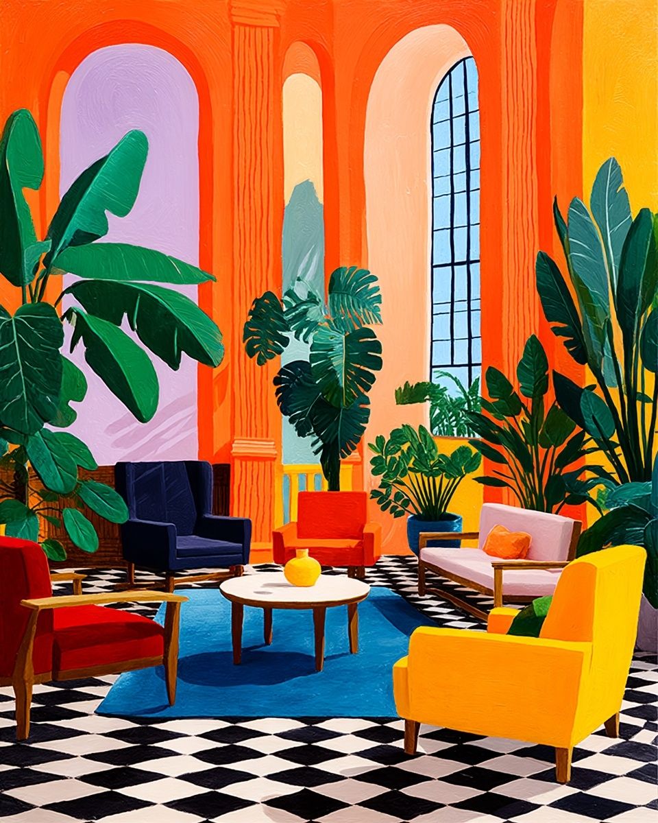 Tropical Salon Interior Illustration Poster. poster — illustration art