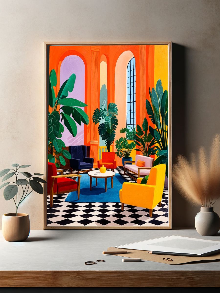 Tropical Salon Interior Illustration Poster. — room view 2