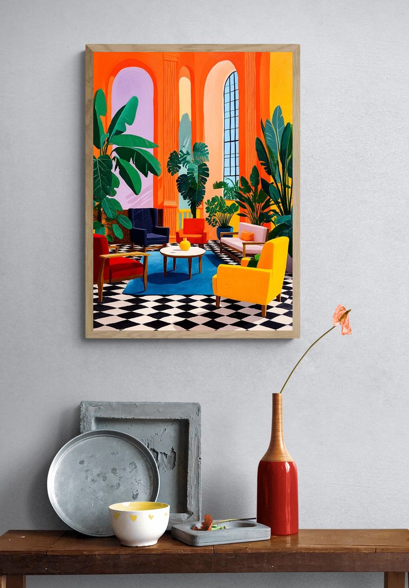 Tropical Salon Interior Illustration Poster. — room view 3