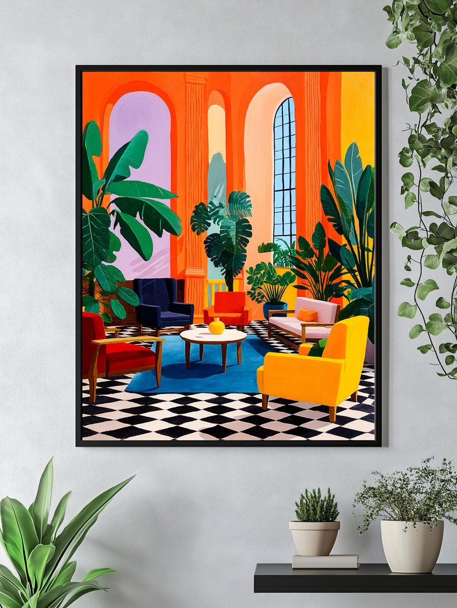 Tropical Salon Interior Illustration Poster. — room view 4